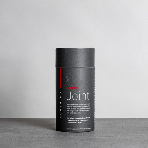 Tub of Joint Collagen Powder sitting on benchtop | Adashiko Collagen | 100% Natural Skincare