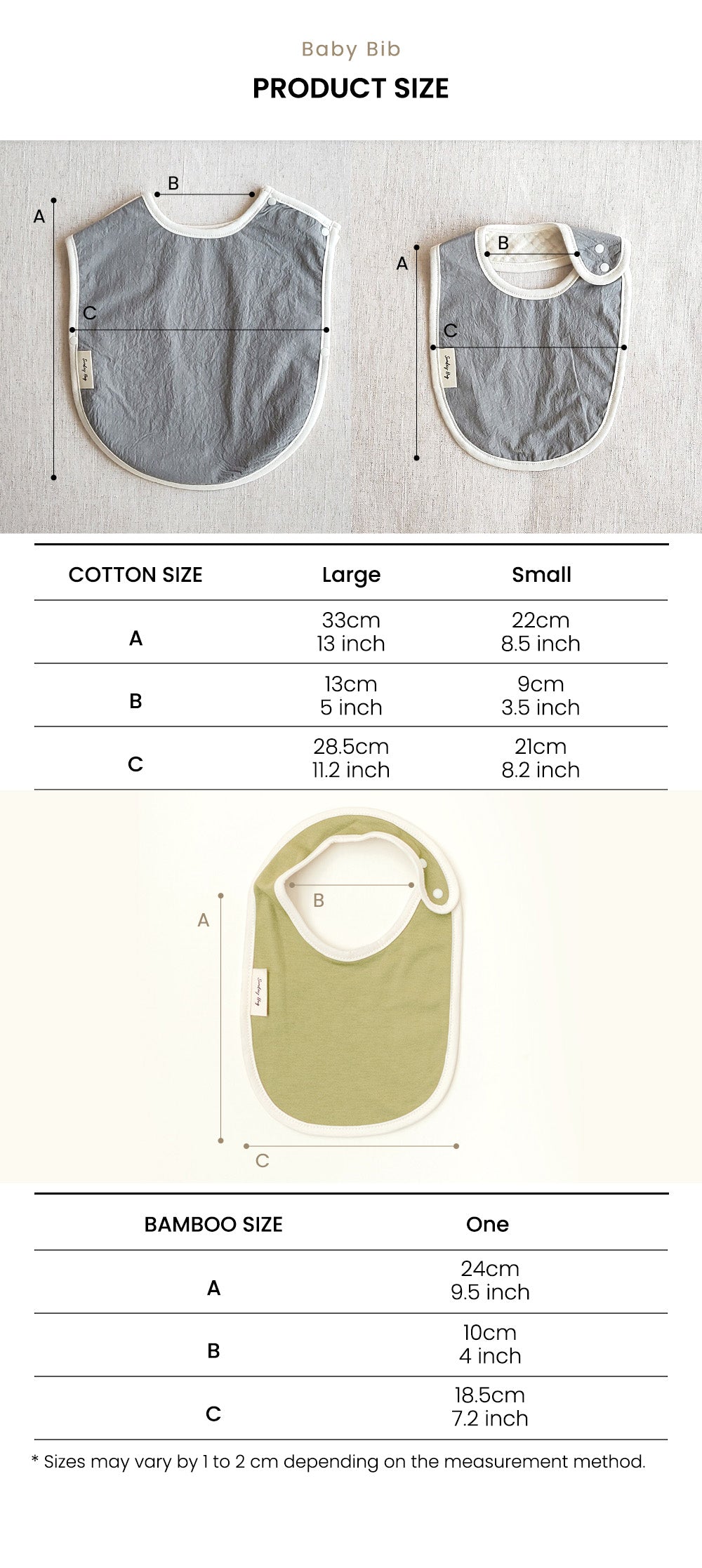 Baby Bib Sizechart