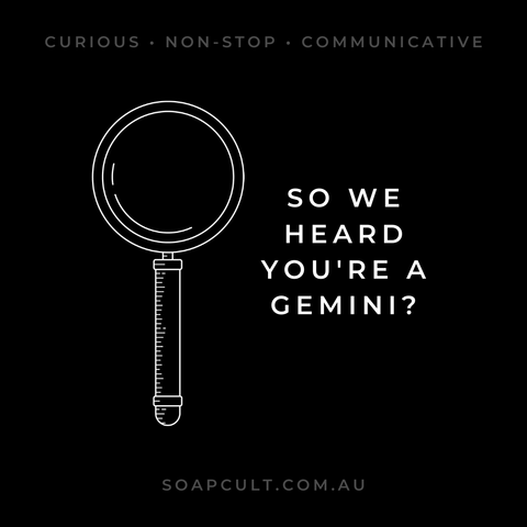 gemini infographic with magnifying glass illustration on black background