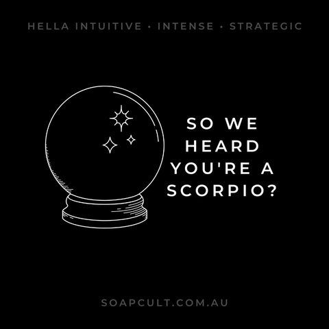 black image with white text about scorpio traits