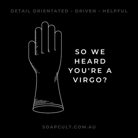 black background with infographic about virgo start sign