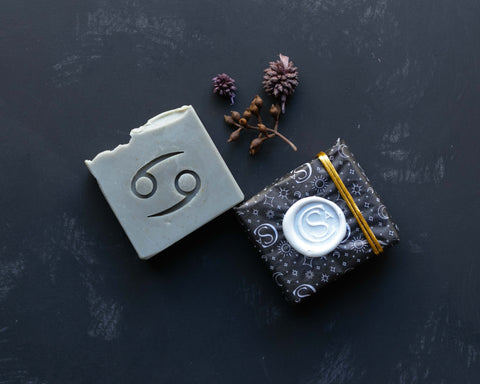 grey cancer soap with zodiac symbol and gift wrapped version