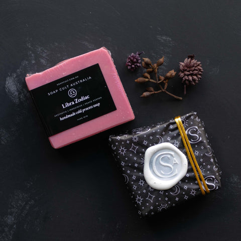 pink libra astrology soap with gift wrap option
