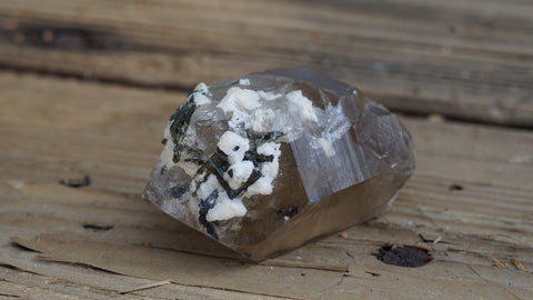 smokey quartz with epidote and inclusions