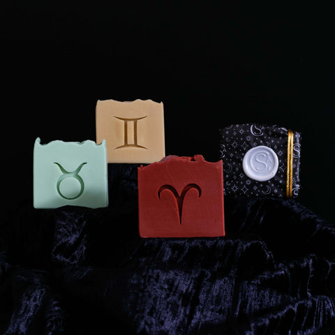 three zodiac soaps for aries taurus and gemini with wax sealed gift wrapped options
