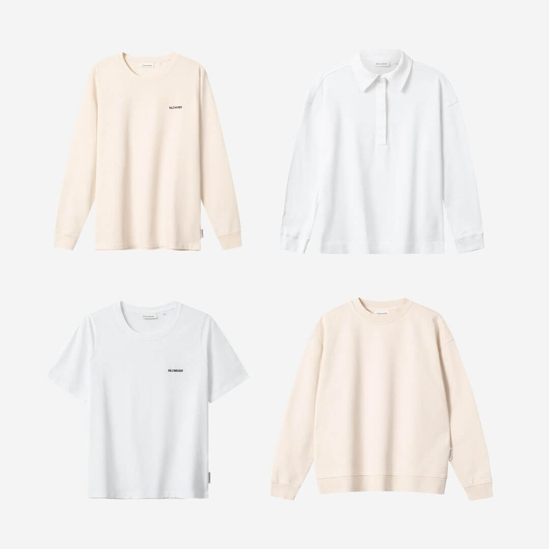 Nachhaltiges weißes Longsleeve und T-Shirt aus Bio-Baumwolle fair hergestellt in Portugal als Sommer Outfit 2022 für Damen und Herren