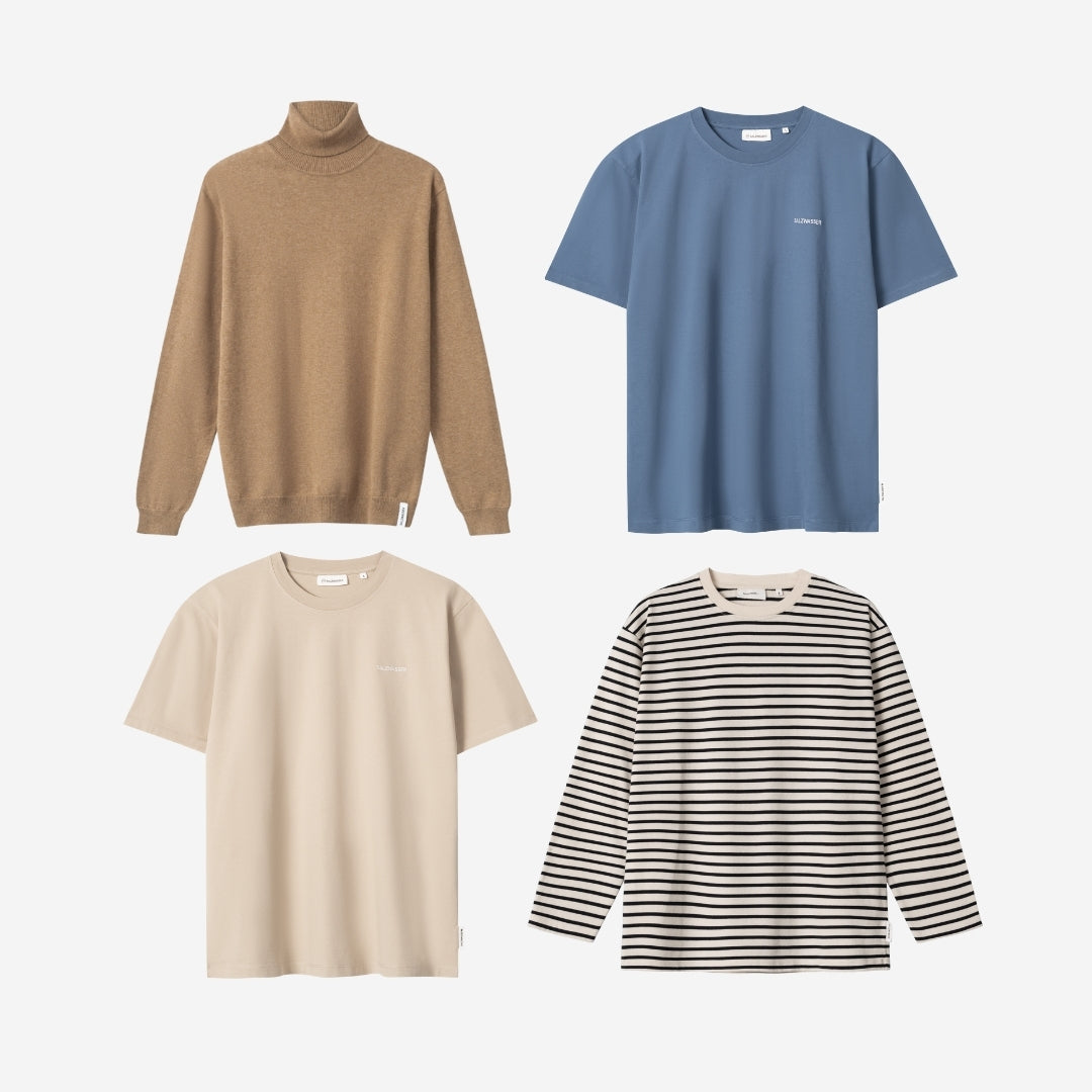 Leichte Mode Neutrals in Beige und Blau T-Shirts Longsleeves und Rollkragenpullover produziert in Portugal