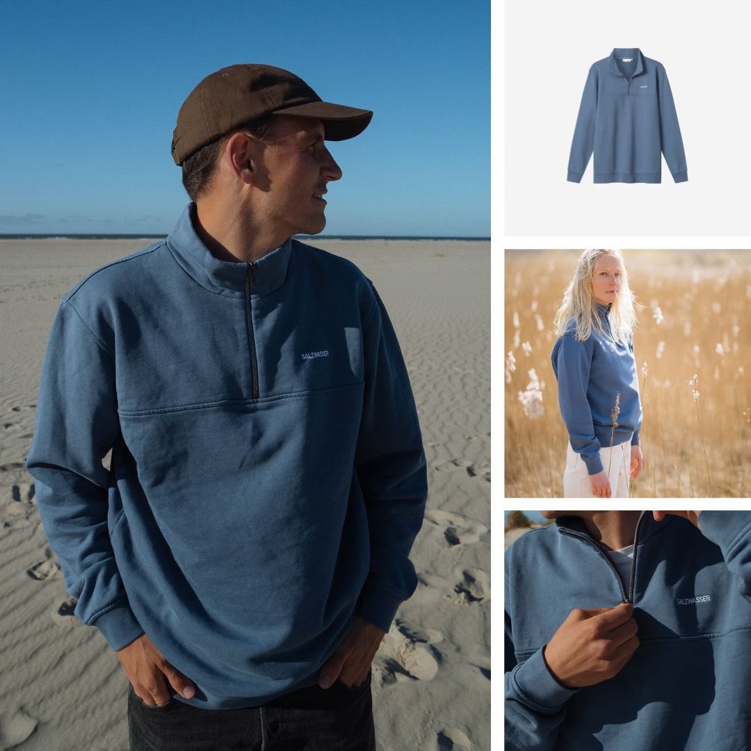Warme Kleidung für zu Hause - Half-Zip Sweater aus Bio-Baumwolle