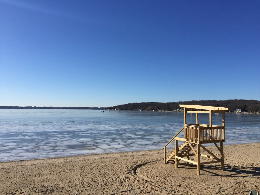 lake geneva wisconsin beach lifeguard tower in winter