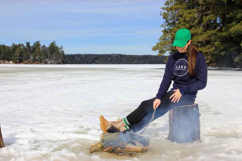 making a fire on the frozen lake