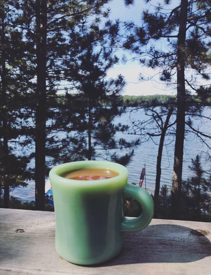 coffee on the back deck overlooking the lake northern wisconsin