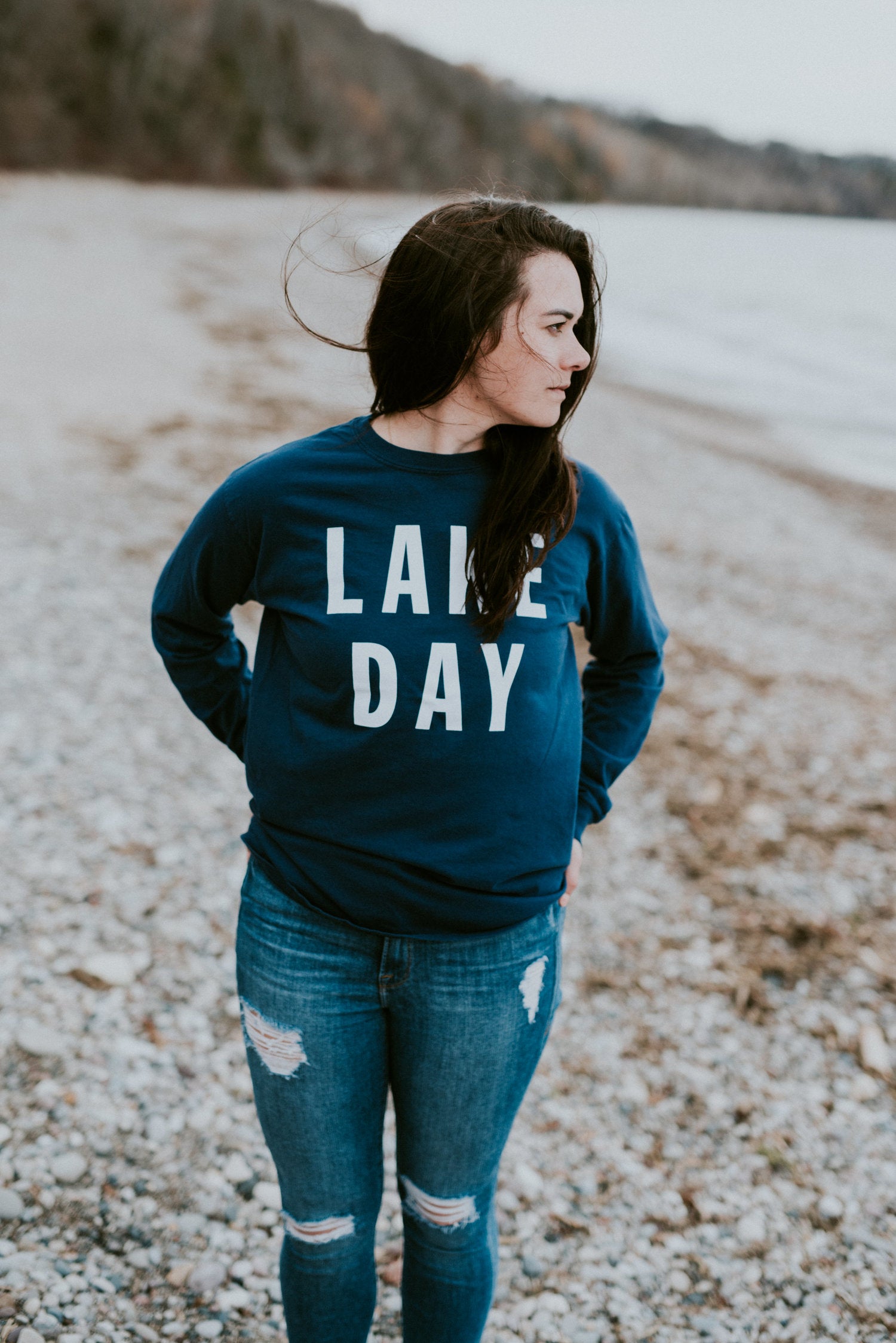 lake effect co lake day blue navy long sleeve tee shirt