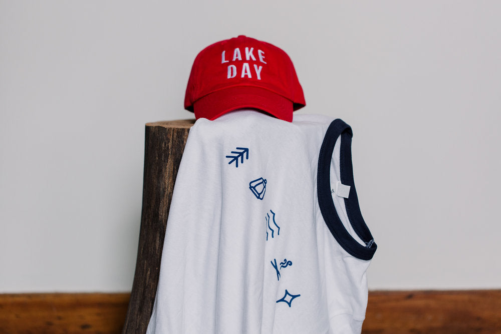  Lake Day Red Ball Cap and Camp Icon Ringer Tee from Lake Effect Co 