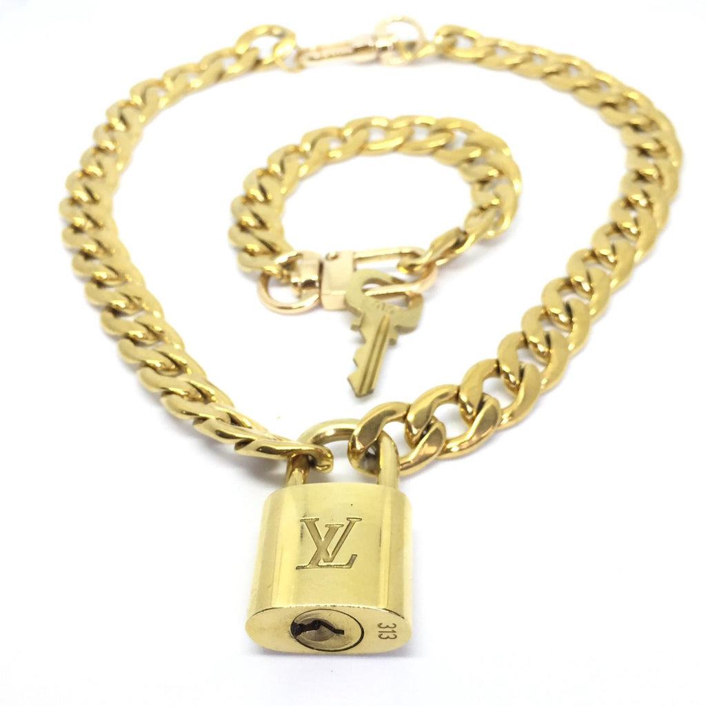 Louis Vuitton Set Lock Cuban Chain Necklace with Key Bracelet ...