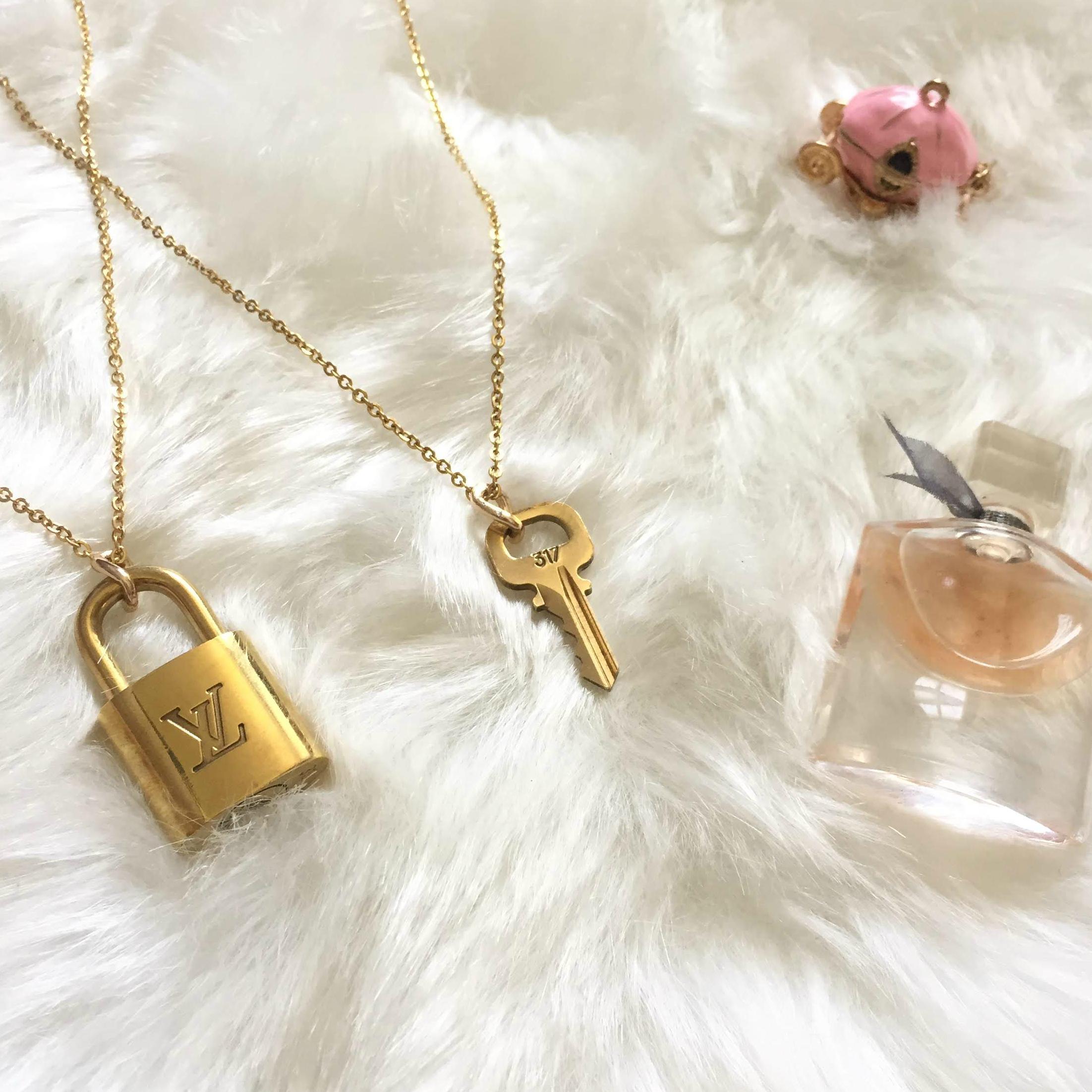 Gold Chunky 16 Inch Necklace with Toggle + Louis Vuitton Lock Set