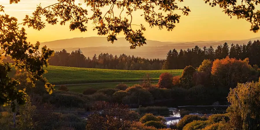 Countryside sunset overlooking a field