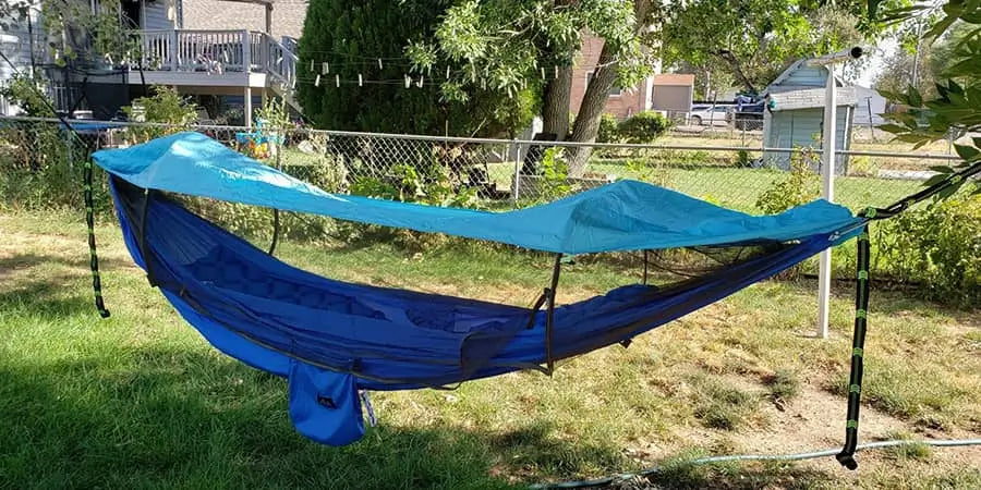 Ayamaya bug net hammock in the backyard