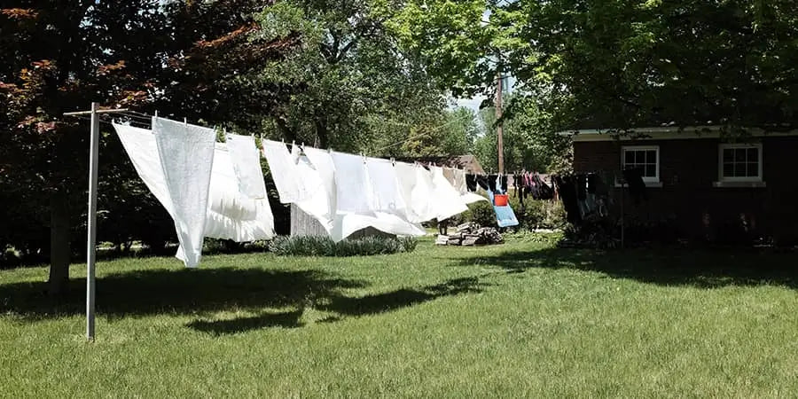 Hang drying clothes on a clothes line