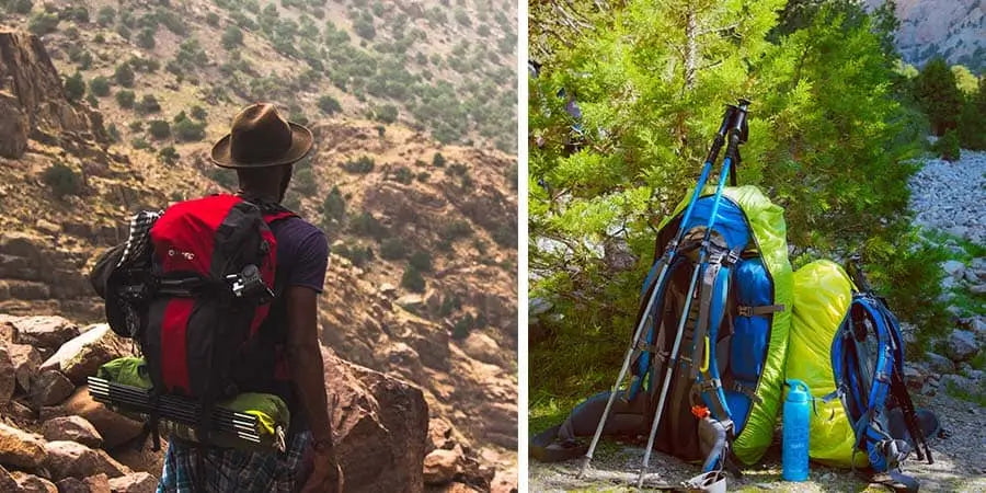 Backpacking man overlooking rocks and canyon