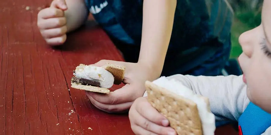 two children enjoying smores