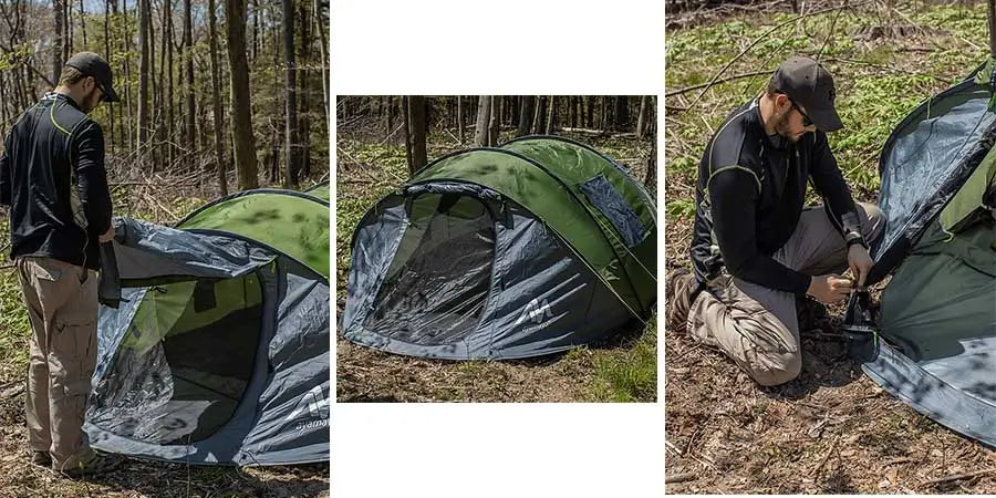 Pop up tent door opened and closed