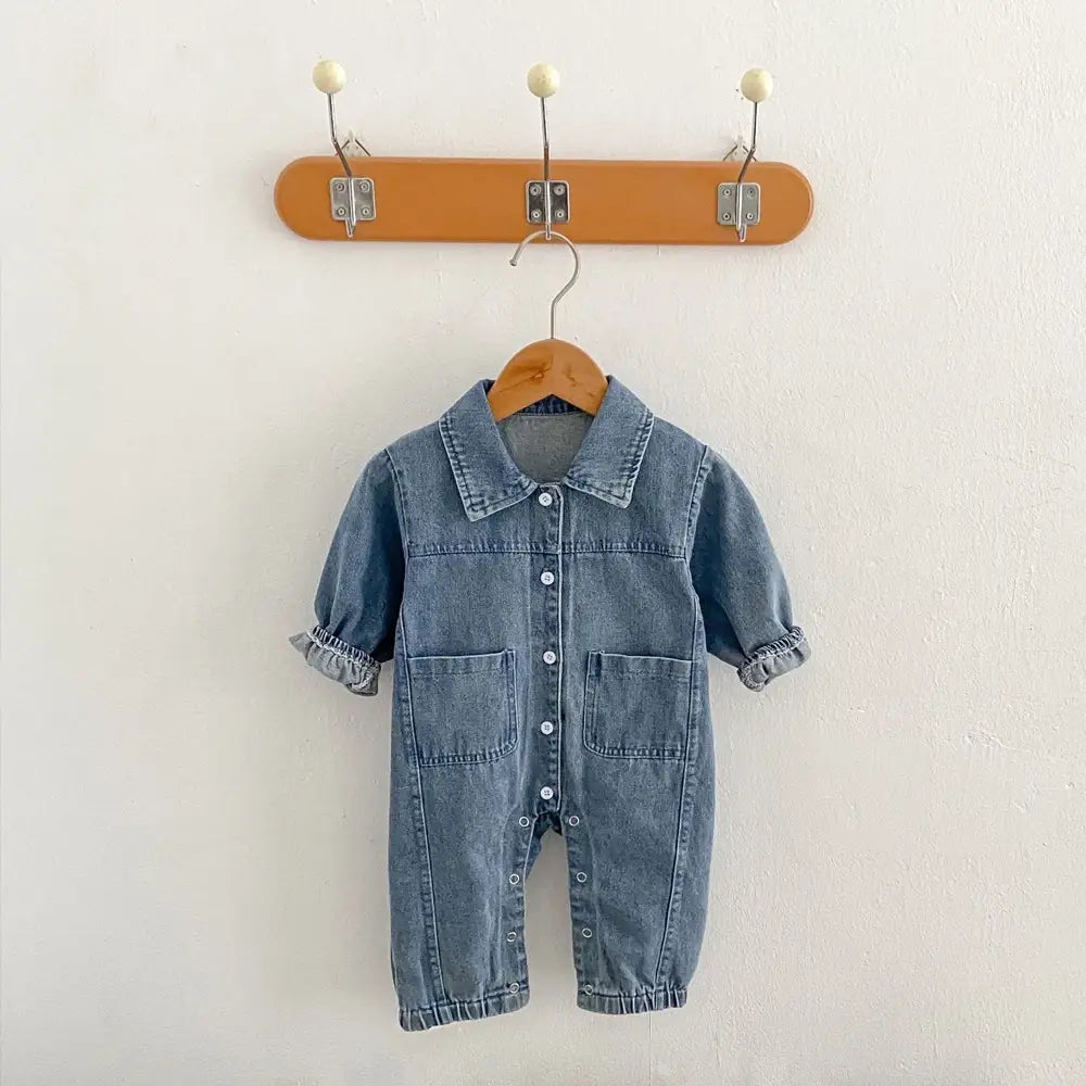 Denim Long-Sleeved Romper