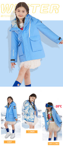 Kids Phibee 2 in 1 Waterproof Winter Down Jacket Puff Winter Parka
