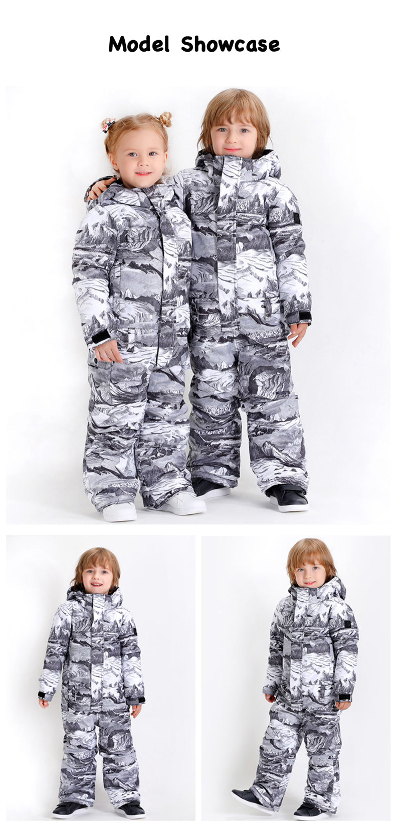 Kids Unisex Waterproof Colorful Winter Outdoor Ski Suit One Piece Snowsuits For Boy & Girl