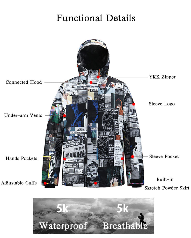 Men's SMN Winter Urban Fashion Freestyle Ski Snowboard Jacket
