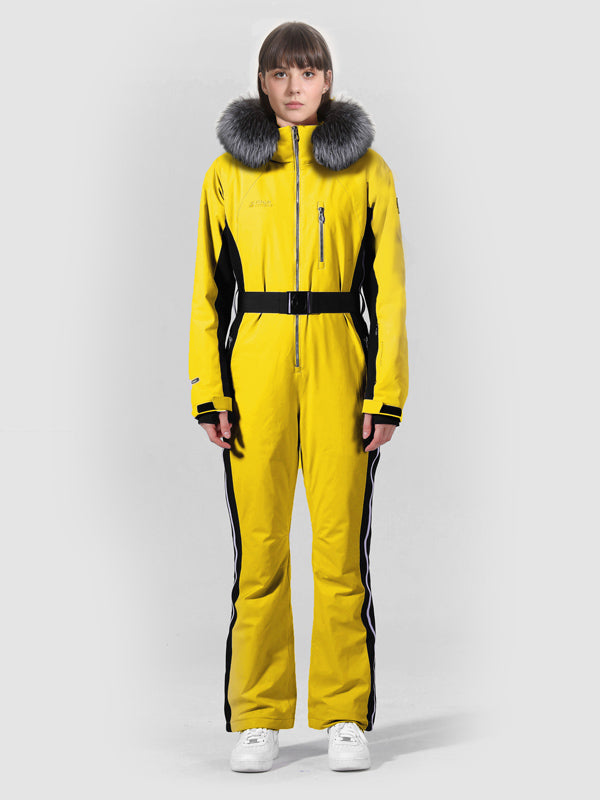 Womens Winter Chic Fur Hood One Piece Ski Jumpsuit Overall Ski Suit |  Snowverb