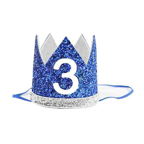 3rd Birthday Glitter Crown - Blue and Silver