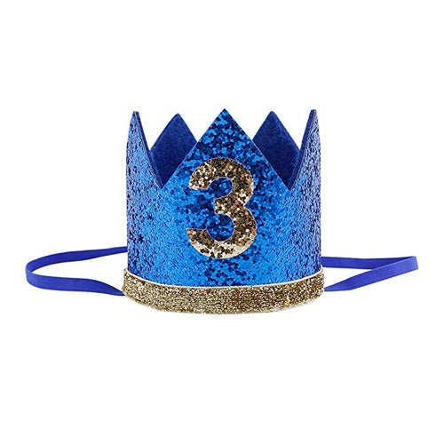 3rd Birthday Glitter Crown - Blue and Gold