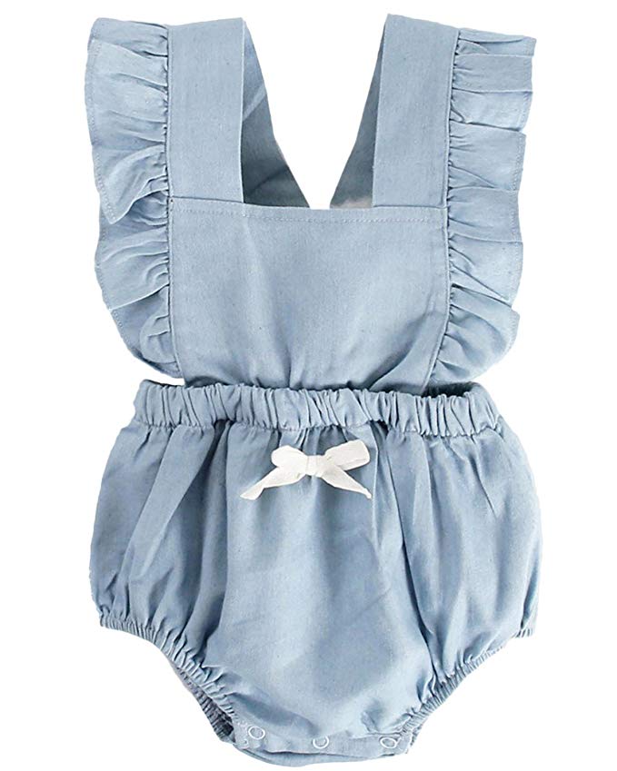 denim ruffle romper