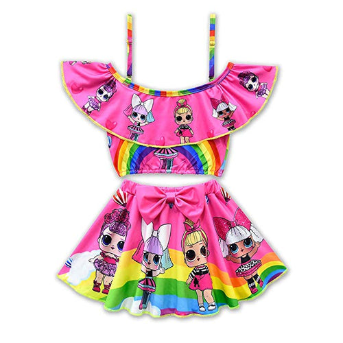 Two Piece LOL Doll Ruffle Rainbow Swimsuit