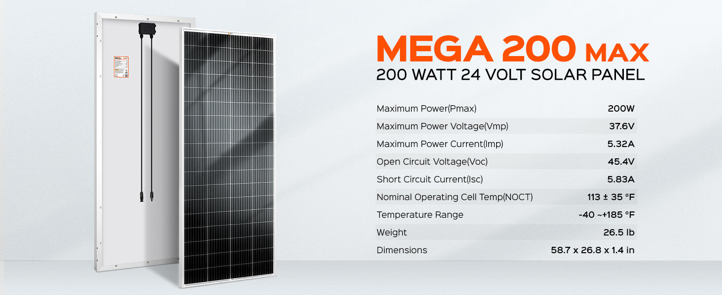 Mega 200 Watt 24 Volt Solar Panel Specification