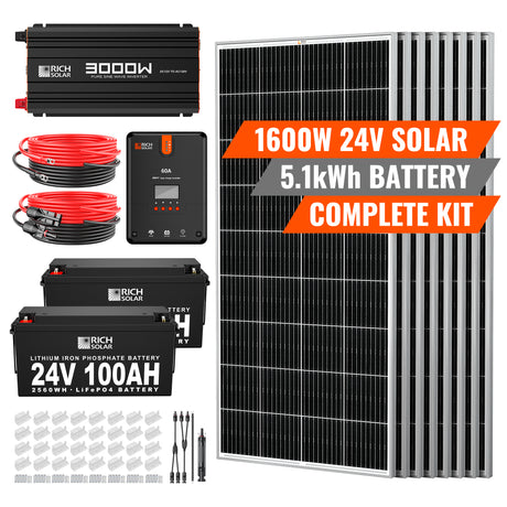 Complete Solar Kit 3000W 24V 9600Whdia with generator - Solar