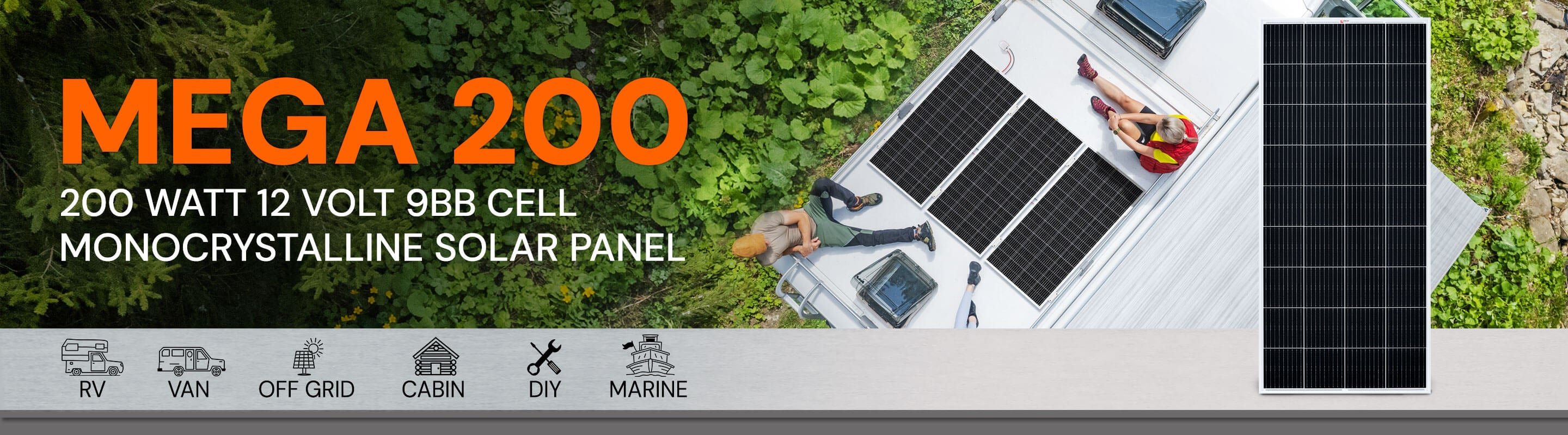 Mega 200 Watt 12 Volt Offgrid Solar Panel