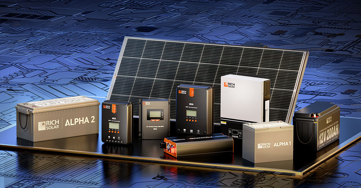 Solar power systems and batteries by Rich Solar Products, providing sustainable energy solutions.