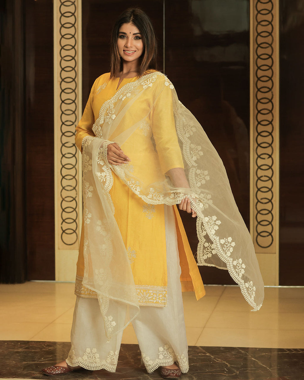 Chanderi suit Pent with organza digital print dupatta – Gulabi Silk
