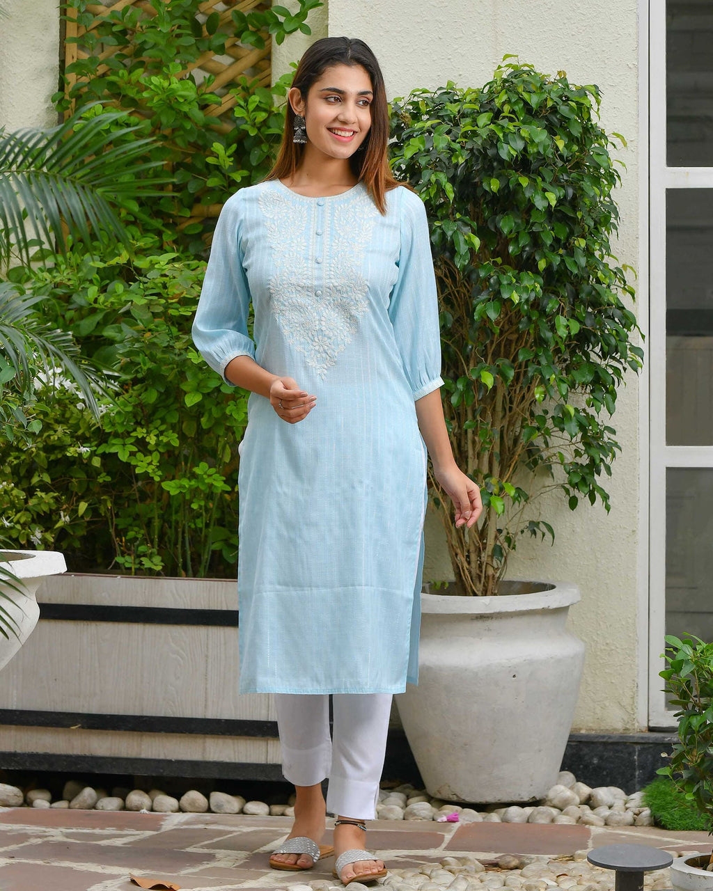 Buy Blue Kurti with White Plazo at Amazon.in