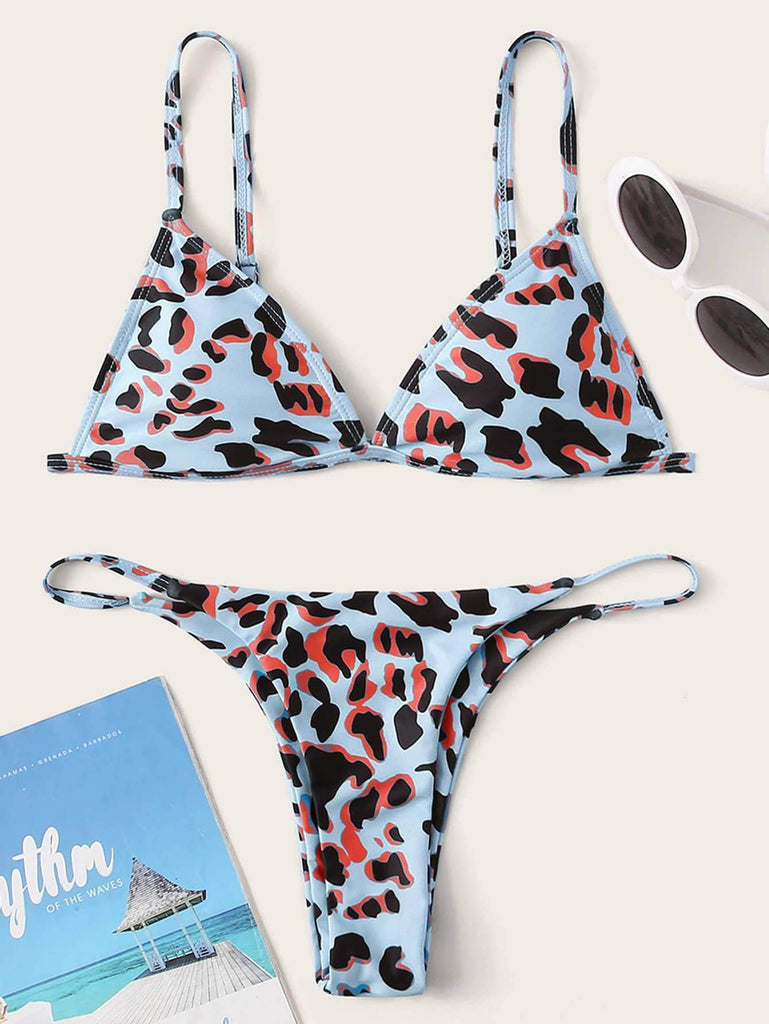 Azul / S Bikini tanga triángulo de leopardo