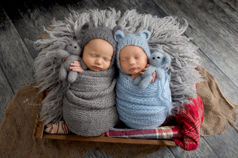 Teddy Bear Set - Teddy Bear Newborn Bonnet - Teddy Bear Lovie Stuffy - Stuffed Animal - Newborn Photo Props Canada - Teddy Bear Stuffy - Tiny Tot Prop Shop