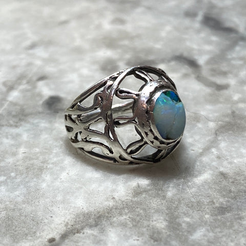 Silver and opal ring