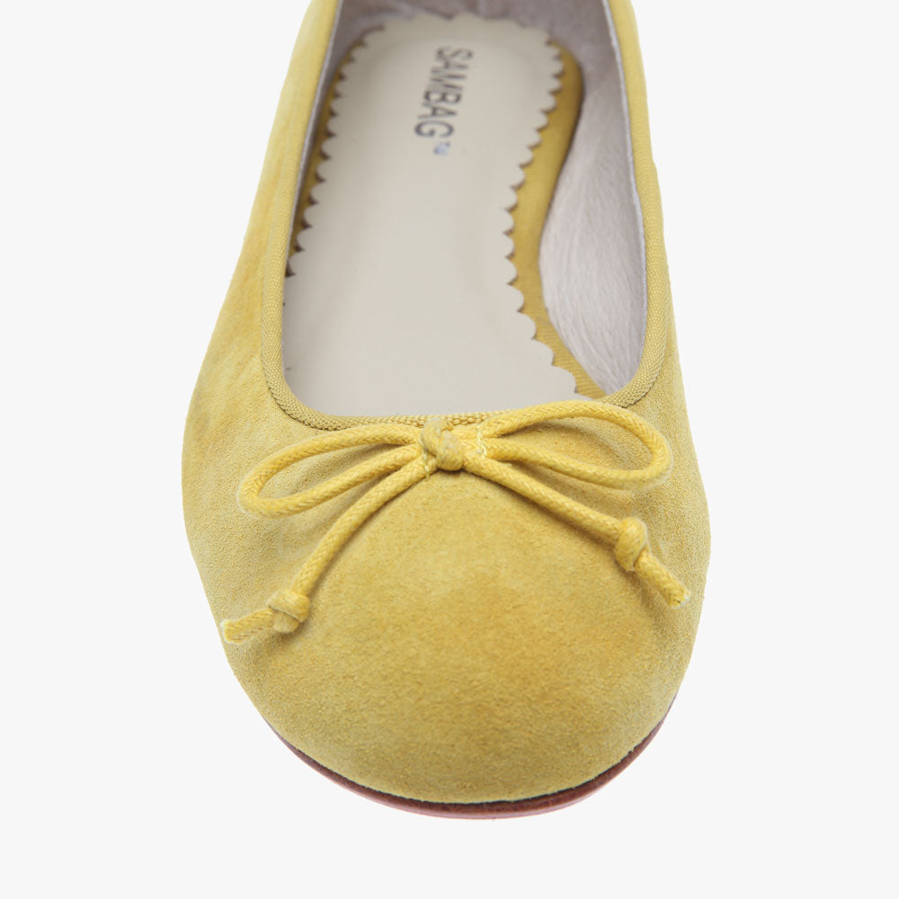 yellow suede ballet flats