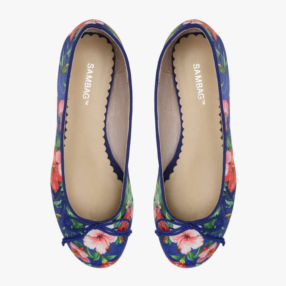 blue satin ballet flats