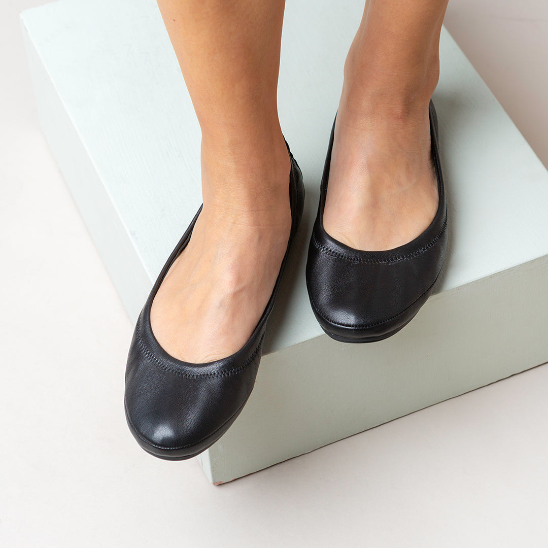 black leather ballet flats