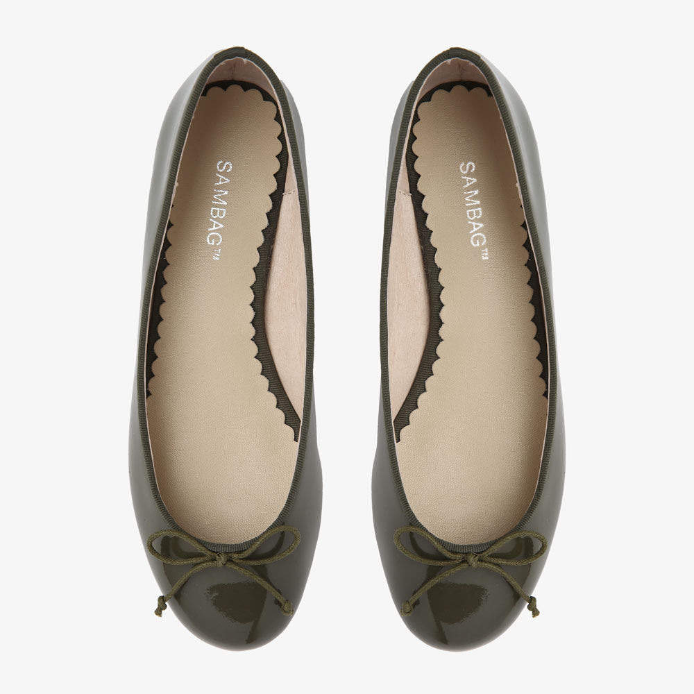 Tina Khaki Patent Leather Ballet Flat 