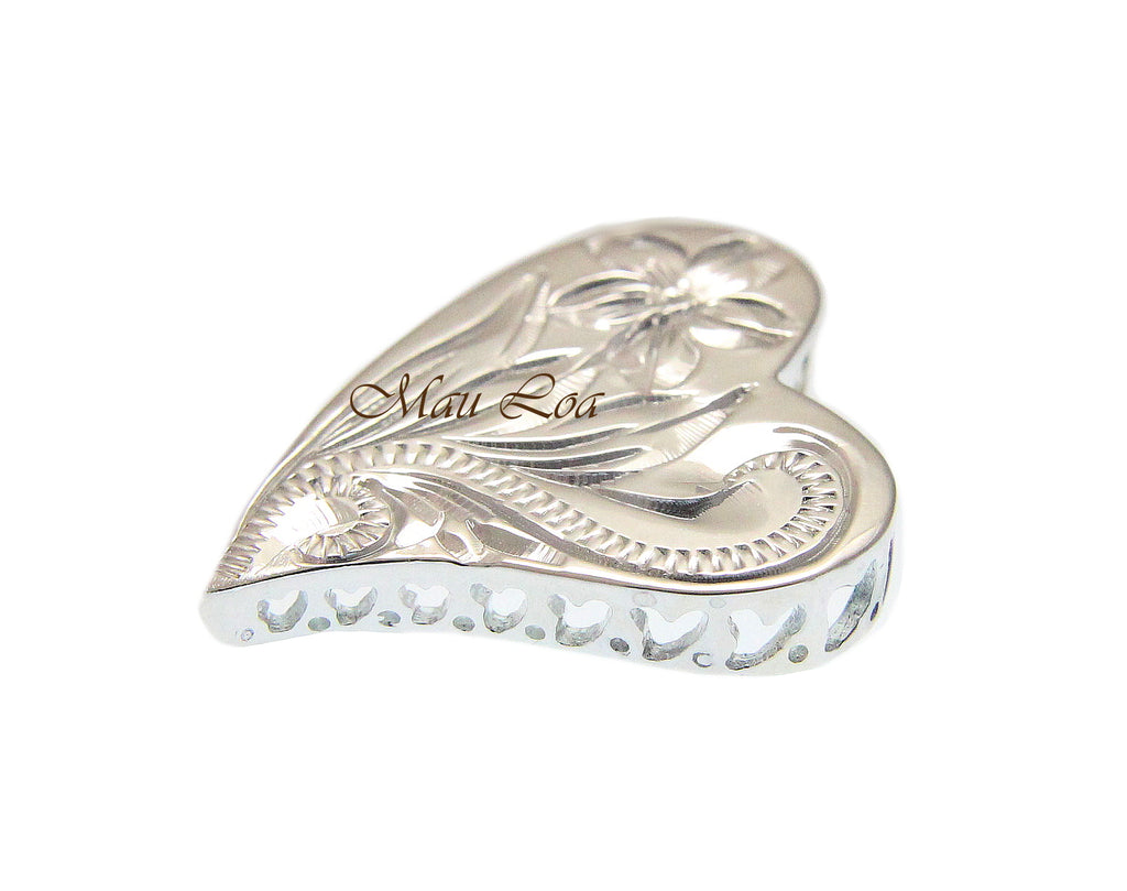 925 Sterling Silver Hawaiian Engraved Plumeria Flower Scroll Heart Pen ...