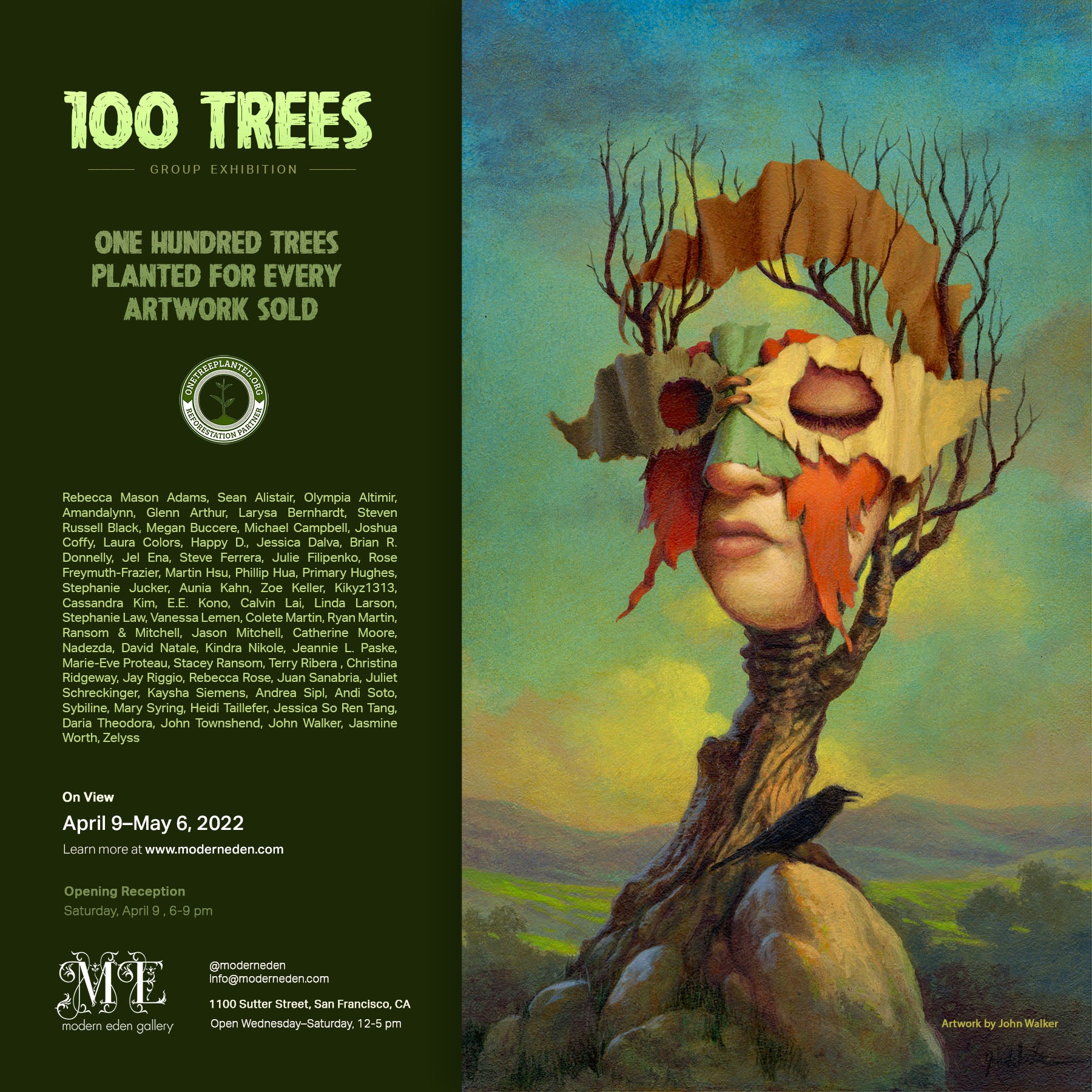 100 Trees Exhibition Flyer featuring artwork by John Walker