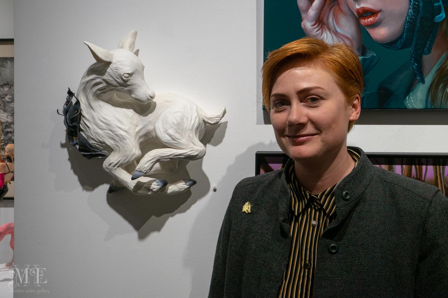 Lorren Lowry with her artwork at Modern Eden Gallery, January 2019